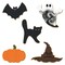 CookieCutter.com 5 Piece Halloween Cookie Cutter Set Scary Cat, Ghost, Flat Pumpkin, Witch Hat, Bat, Metal Shapes Made in USA, Silver